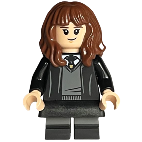 LEGO Harry Potter Hermione Granger - Hogwarts Robe, Black Tie, Skirt, and Short Legs with Dark Bluish Gray Stripes