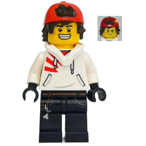 LEGO Hidden Side Jack Davids - White Hoodie with Backwards Cap and Hood Folded Down (Large Smile / Grumpy)