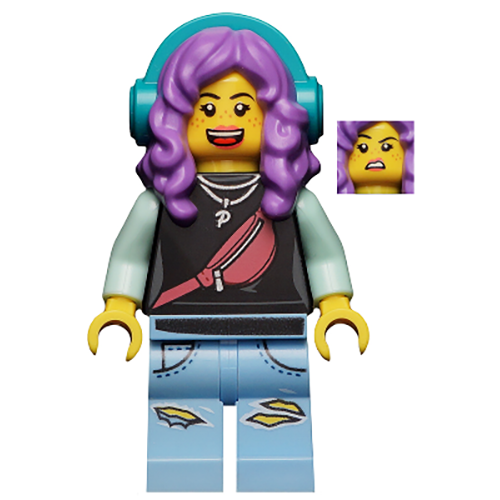 LEGO Hidden Side Parker L. Jackson - Black Top with Headphones (Open Mouth Smile / Disgusted)