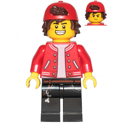 LEGO Hidden Side Jack Davids - Red Jacket with Backwards Cap (Large Smile / Grumpy)