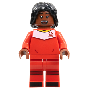 LEGO Ideas Soccer Player, Female, Red Uniform, Reddish Brown Skin, Black Hair idea135