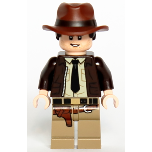 LEGO Indiana Jones Indiana Jones - Dark Brown Jacket, Black Tie, Reddish Brown Dual Molded Hat with Hair, Light Nou