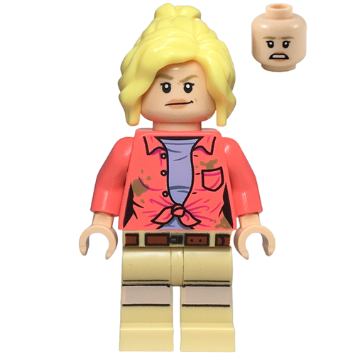 LEGO Jurassic World Dr. Ellie Sattler - Coral Shirt with Dark Tan Dirt Spots, Ponytail