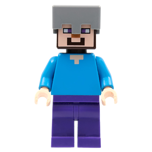 LEGO Minecraft Steve - Dark Purple Legs, Flat Silver Helmet